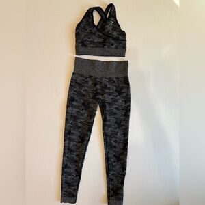 Gym Shark black and gray camo leggings and sports bra set